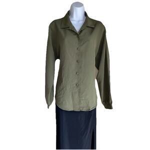 Yves St Clair Women's Plus Size 18 Olive Green Long Sleeve Button Up Blouse Top